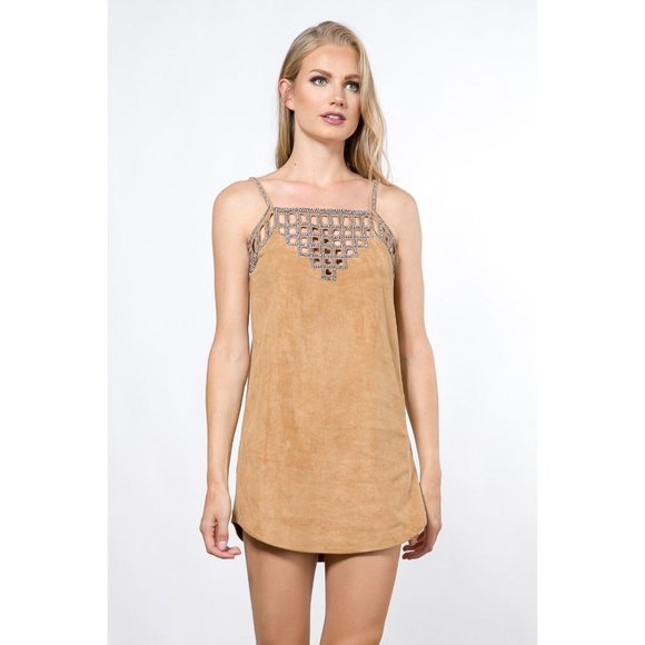 Women's Sophisticated Suede Cage Beads Dress for a Unique and Fashion - Picture 5 of 12